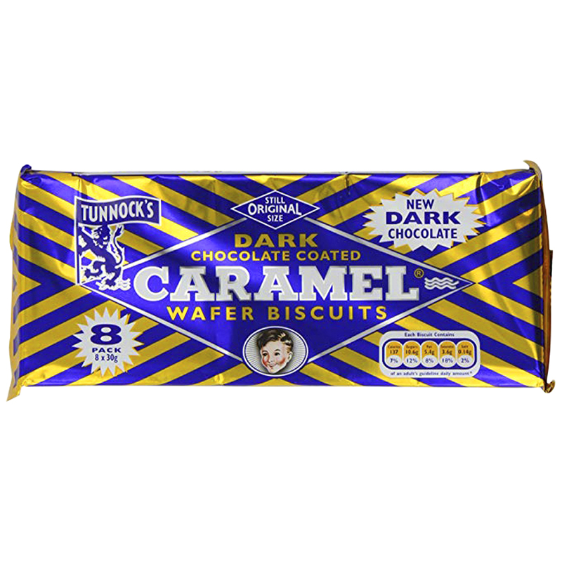 Tunnock's Dark Chocolate Coated Caramel Wafer Biscuit - 8x30g