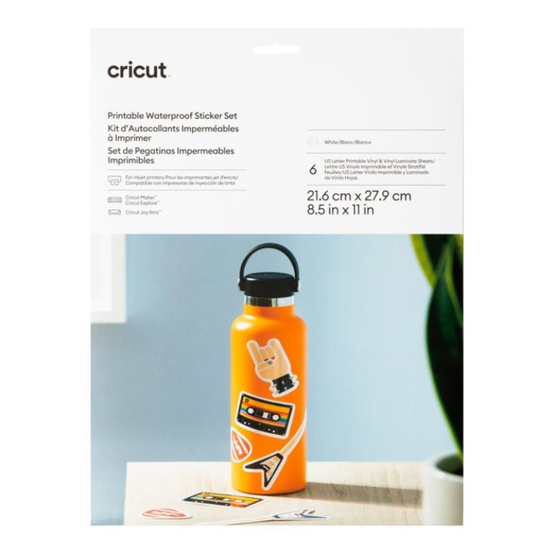 Cricut Printable Waterproof Sticker Set - 21.6 cm x 27.9 cm - White - 6's