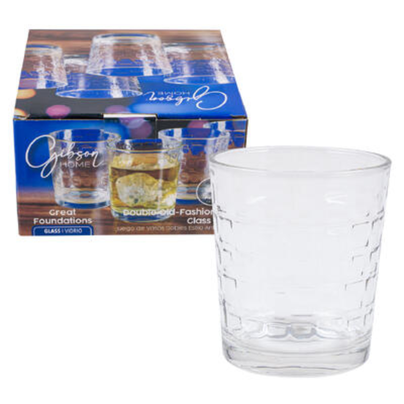 Gibson Home Square Pattern Glass Set  - 4 piece / 13.5oz