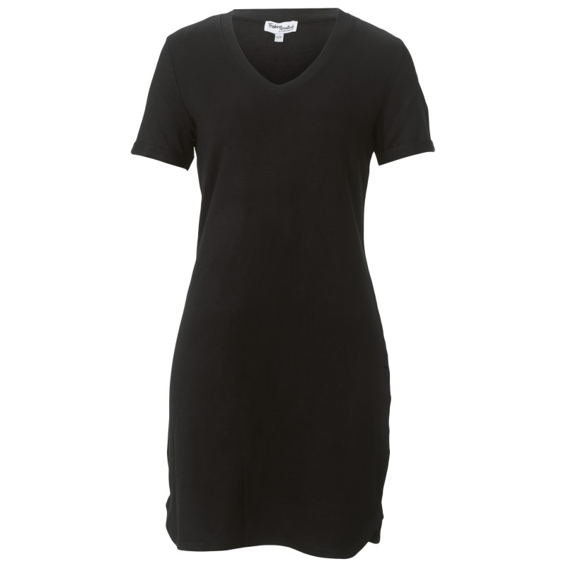 Fashion Essentials Short Sleeve V-Neck Shift Dress - Black