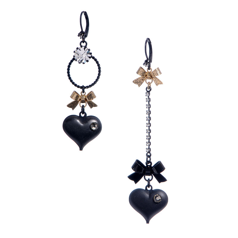 Betsey Johnson Mismatch Bubble Heart Bow Earrings - Black