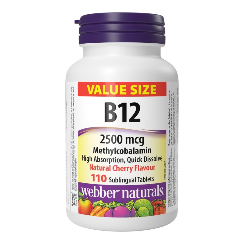 Webber Naturals Vitamin B12 Methylcobalamin Sublingual Tablets - 2500mcg - 110's