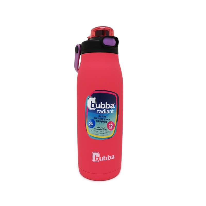 Bubba Radiant Vacuum-Insulated Stainless Steel Water Bottle with Chug Lid - Pink / Black - 32oz