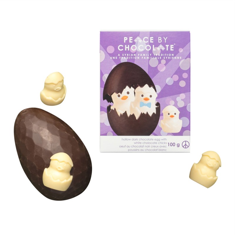 Peace By Chocolate Easter Hollow Dark Chocolate Egg with White Chocolate Chicks - 100g