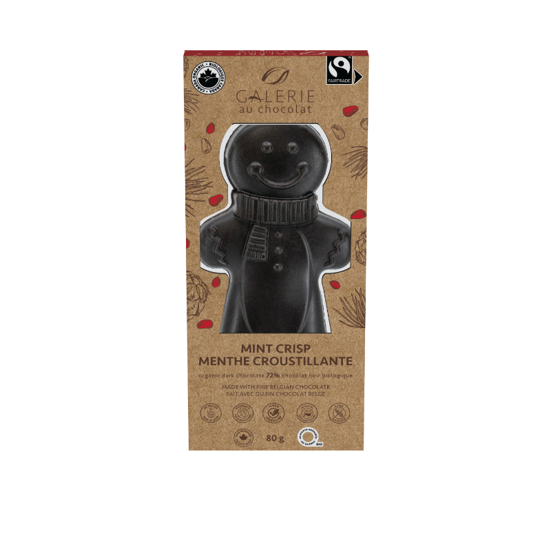 Galerie au Chocolat Fair Trade Organic Dark Chocolate Ginger Bread Man - Mint Crisp - 80g