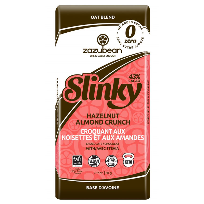 Zazubean Oat Blend Slinky Hazelnut Almond Crunch Chocolate Bar - 80g