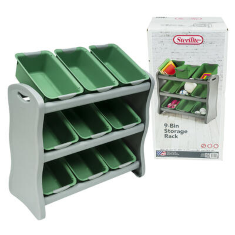 Sterilite 9-Bin Storage Rack - Green / Grey - 30 Inch