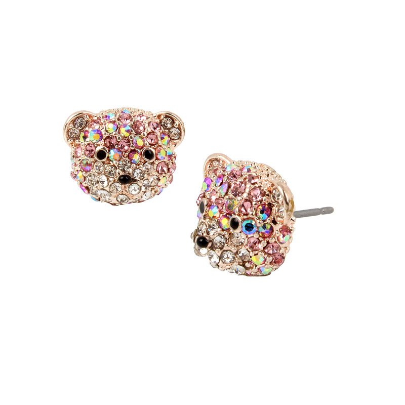 Betsey Johnson Pink Bear Stud Earrings - Rose Gold