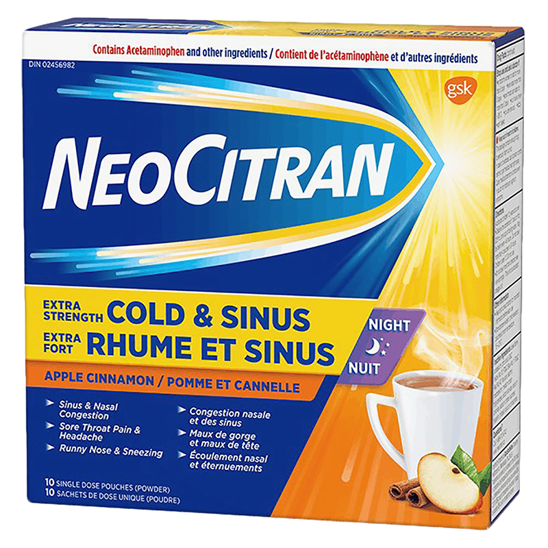 Neocitran Extra Strength Cold And Sinus Night Apple Cinnamon 10s