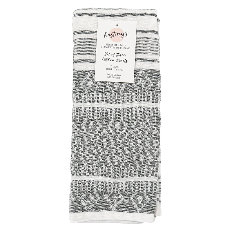 Hastings Kitchen Towels - Charcoal - 16x28 Inch / 3 pack