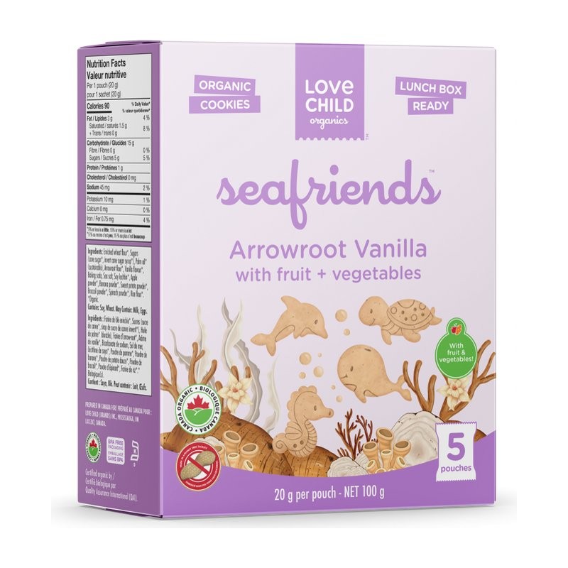 Love Child Organics Sea Friends Arrowroot Vanilla Cookies - 5 x 20g - 100g