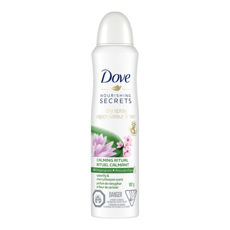 Dove Calming Ritual Dry Spray Antiperspirant - Water Lily & Cherry Blossom - 107g