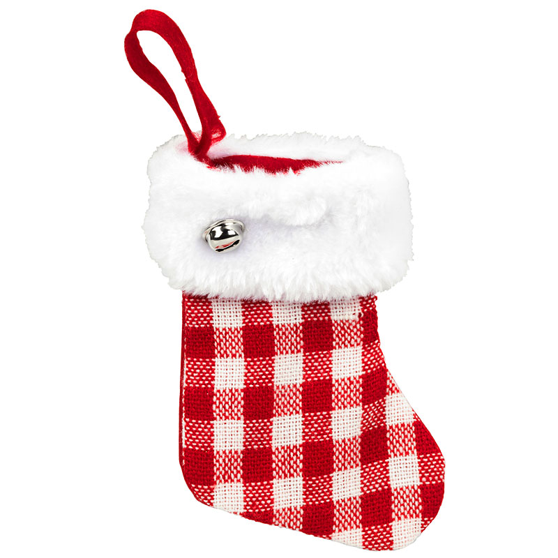 Christmas Mini Checked Stocking - Red/White