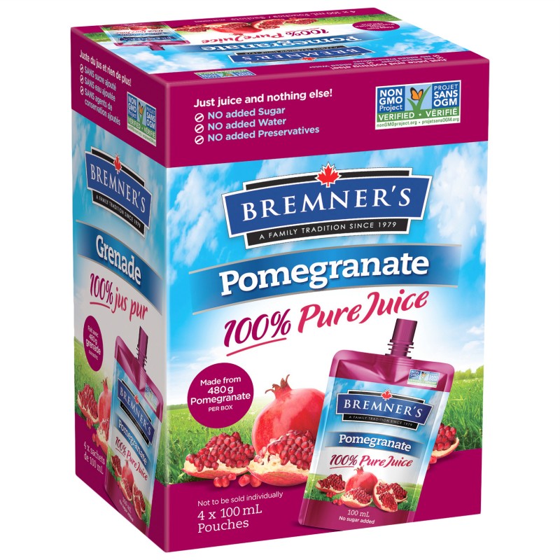 Bremner's 100% Pure Fruit Juice - Pomegranate - 4x100ml