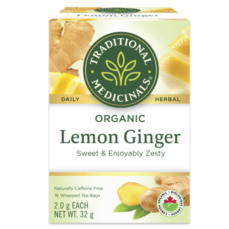 Traditional Medicinals Organic Lemon Ginger Wrapped Tea Bags - Sweet and Enjoyably Zesty - 16s
