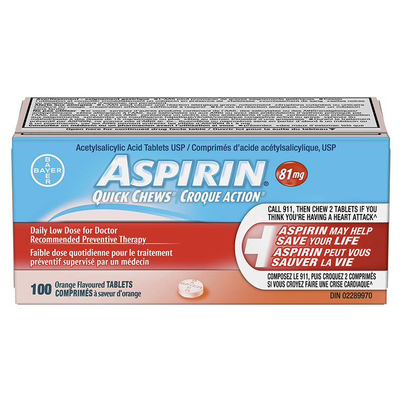 Aspirin 81mg Quick Chews - Orange - 100 tablets | London Drugs