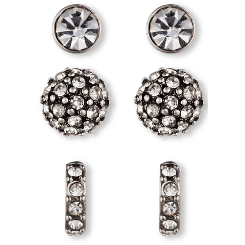 Lonna & Lilly Trio Plated Stud Earrings - Crystal
