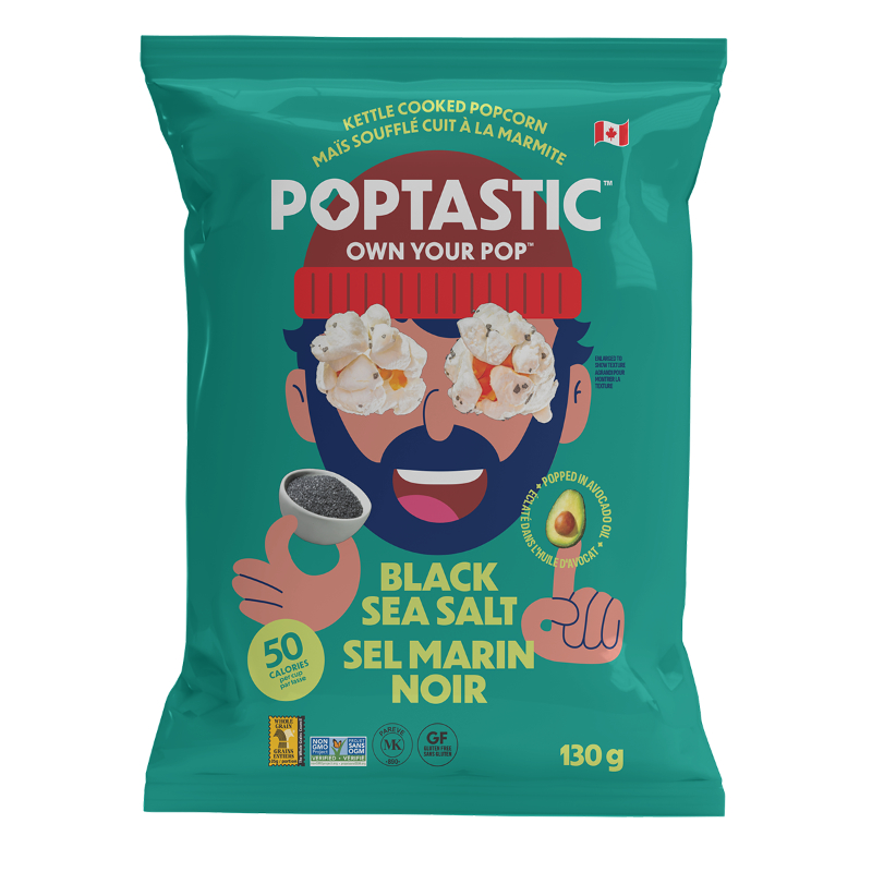 Poptastic Kettle Cooked Popcorn - Black Sea Salt - 130g