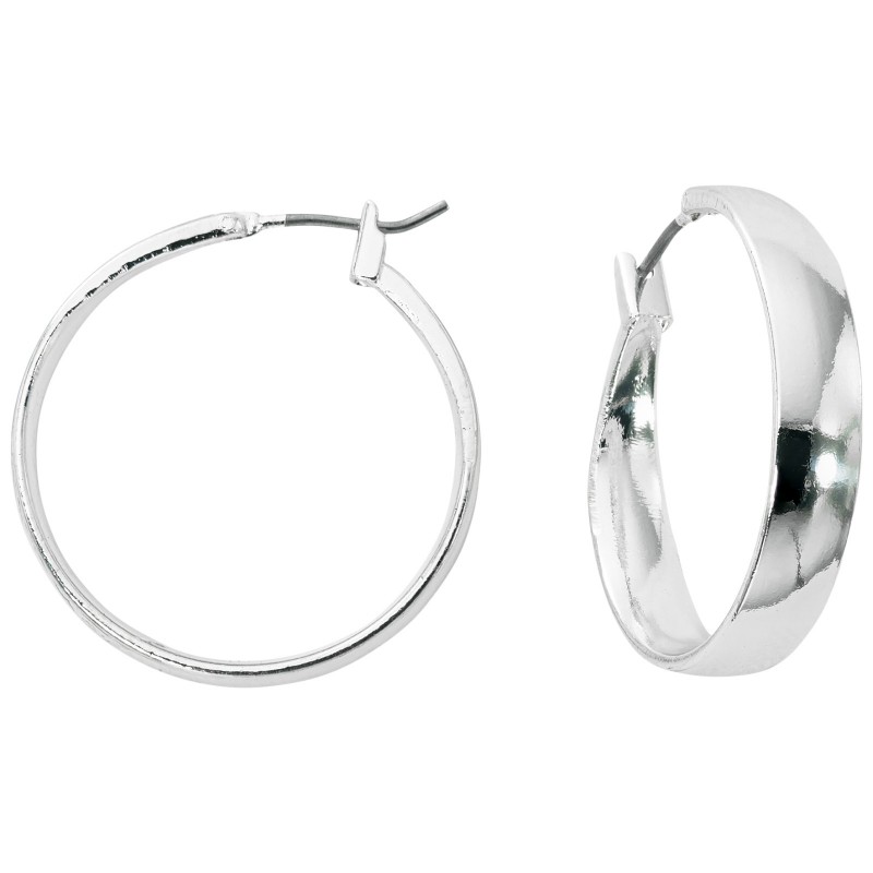 Primavera Wide Polished Click Hoop Earrings - Silvertone
