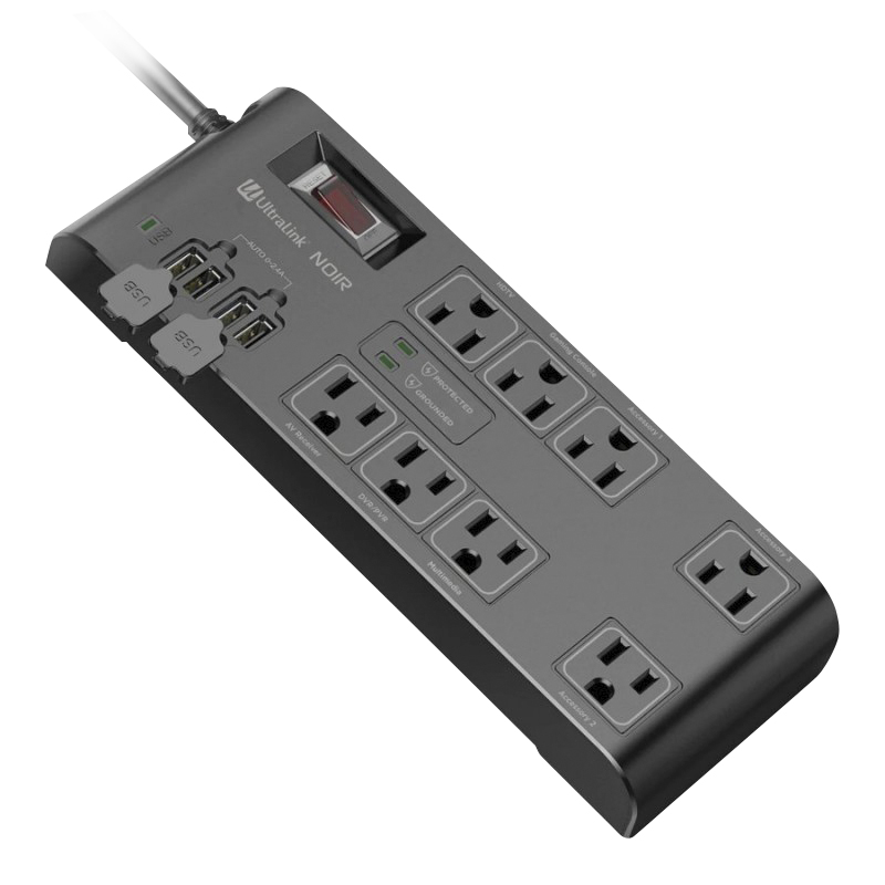 UltraLink Noir P800 XR 8 Outlet 4 USB Surge Protector - ULN800XR