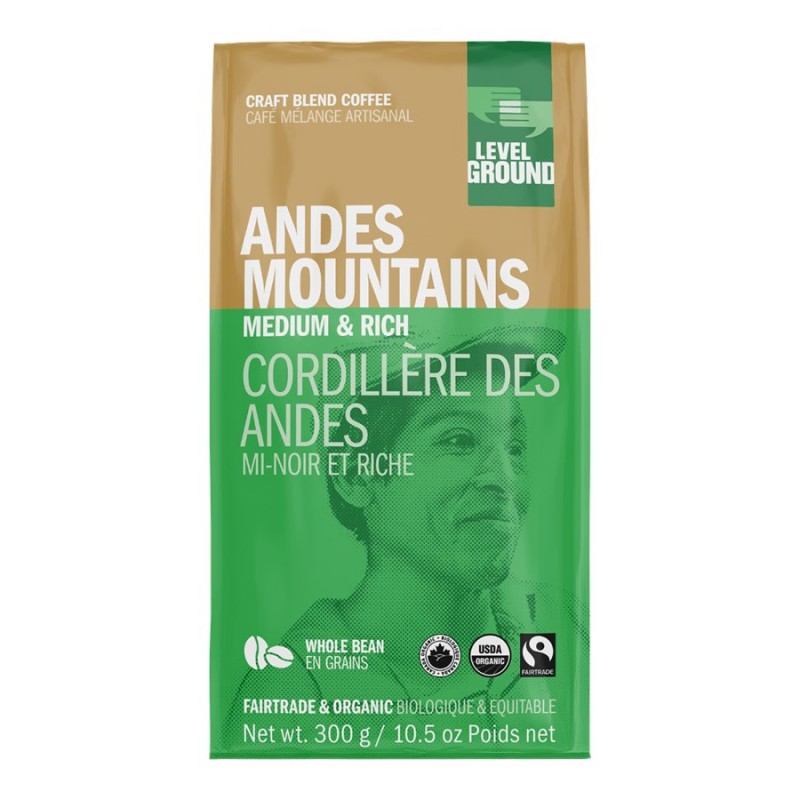 Level Ground Andes Mountains Whole Bean Coffee - Medium Roast - 300g