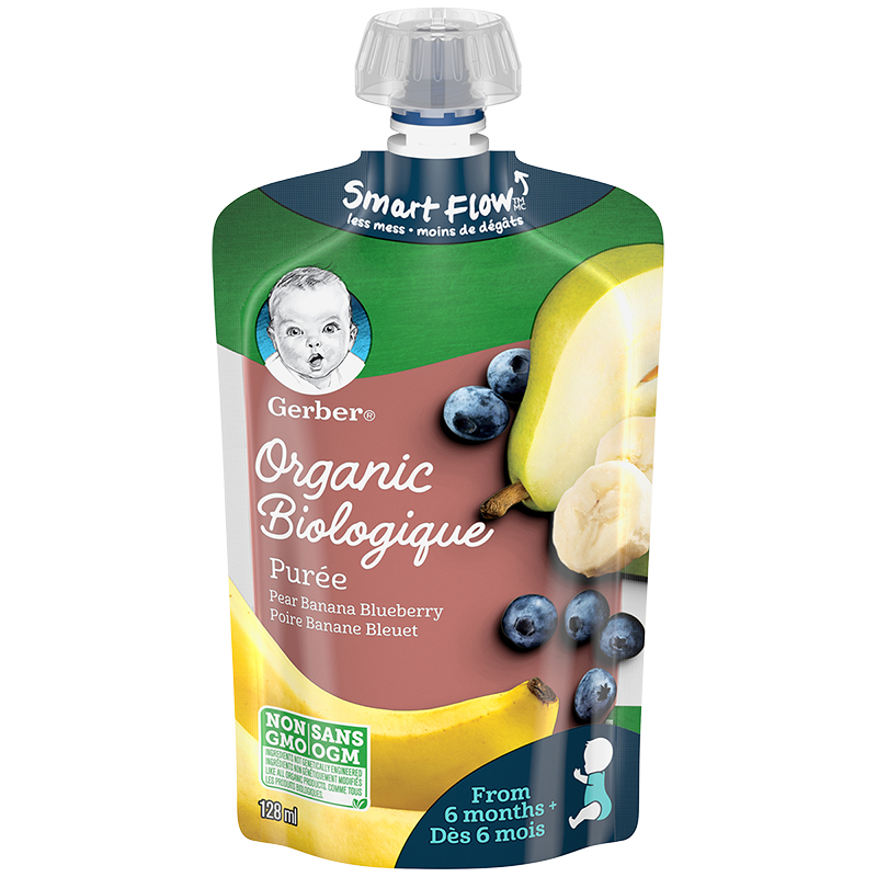 Gerber Organic Puree - Pear/Banana/Blueberry - 128ml